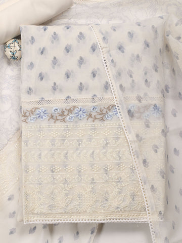 Neck Patti Cotton Blend Unstitched Suit With Dupatta