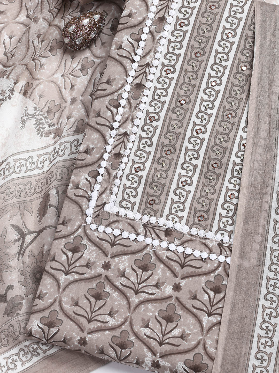 Printed Cotton Blend Unstitched Suit With Dupatta