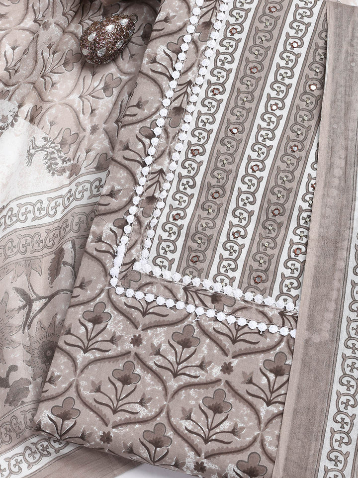 Printed Cotton Blend Unstitched Suit With Dupatta