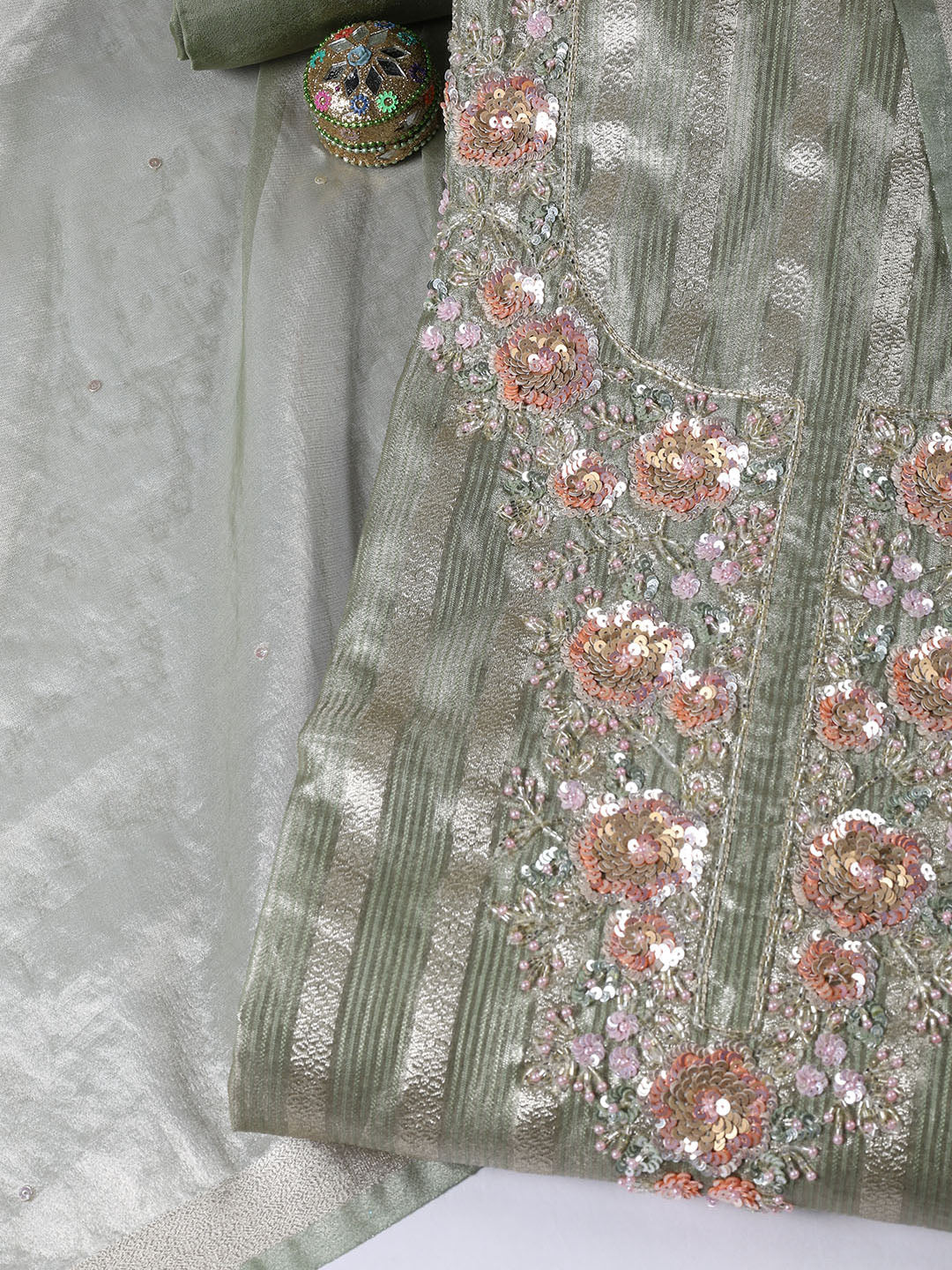 Neck Embroidered Tissue Unstitched Suit With Dupatta