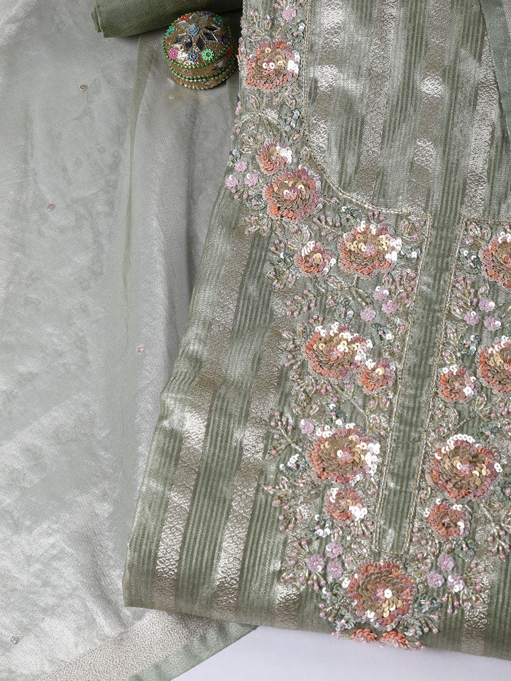 Neck Embroidered Tissue Unstitched Suit With Dupatta