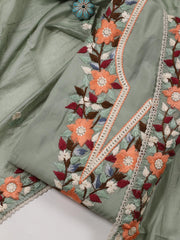 Neck Embroidered Chanderi Unstitched Suit With Dupatta