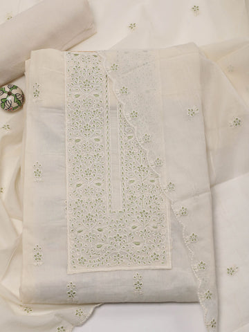 Neck Embroidered Cotton Unstitched Suit Piece With Dupatta