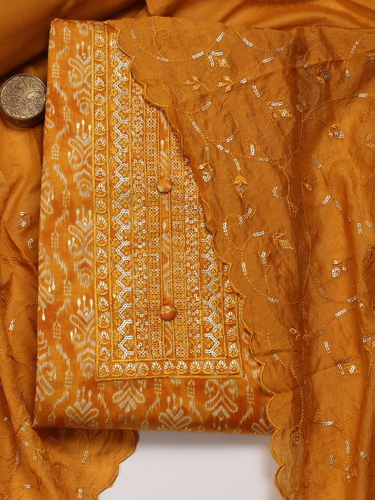 Neck Embroidered Cotton Blend Unstitched Suit Piece With Dupatta