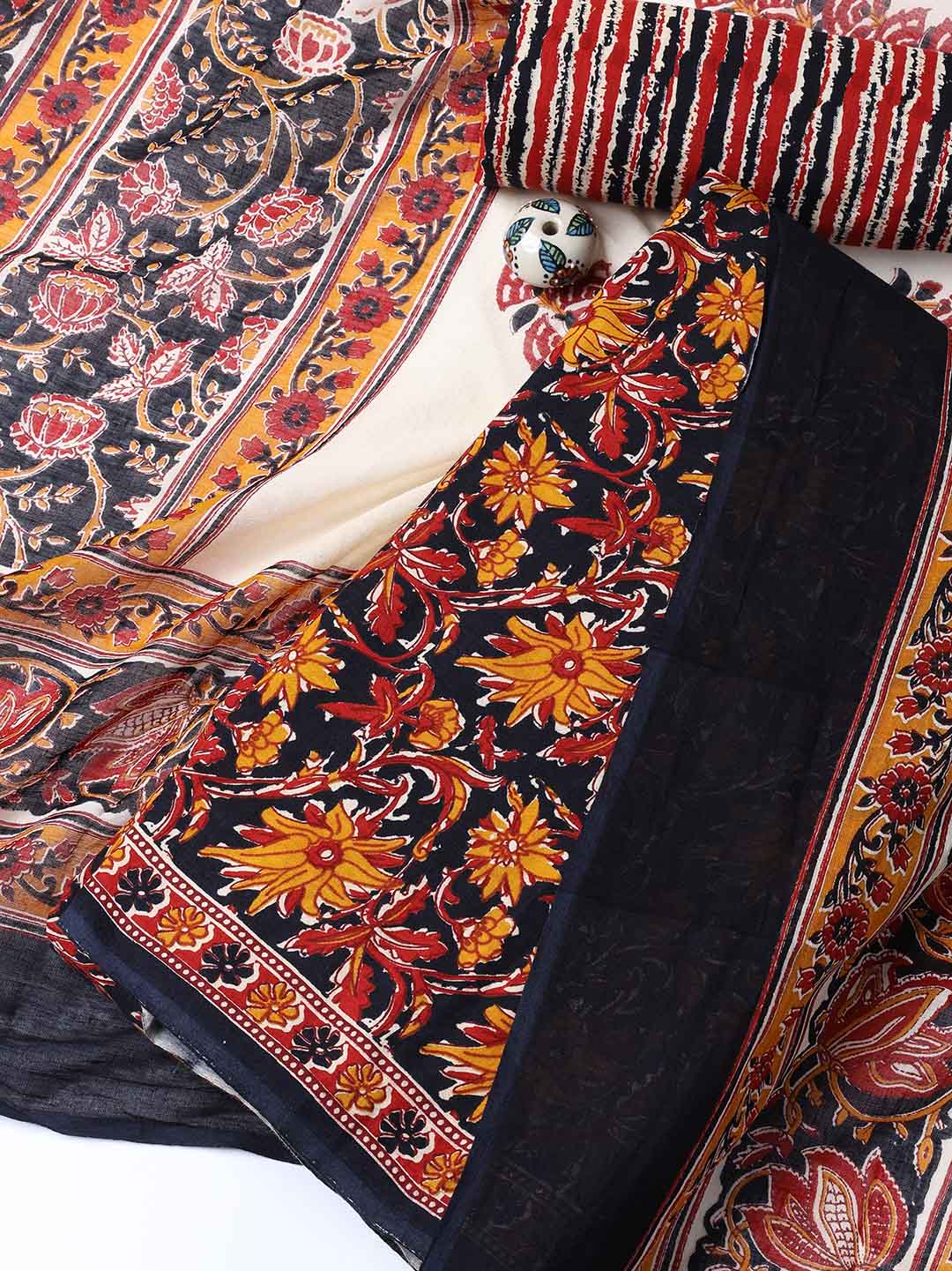 Printed Cotton Blend Unstitched Suit With Dupatta
