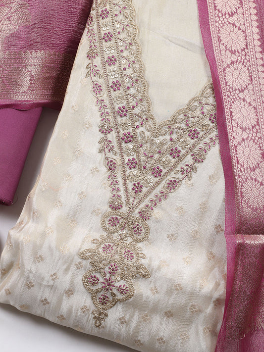 Neck Embroidered Tissue Unstitched Suit Piece With Dupatta