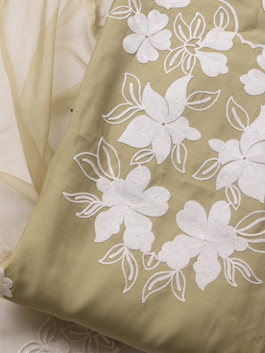 Neck Embroidery Chanderi Unstitched Suit With Dupatta