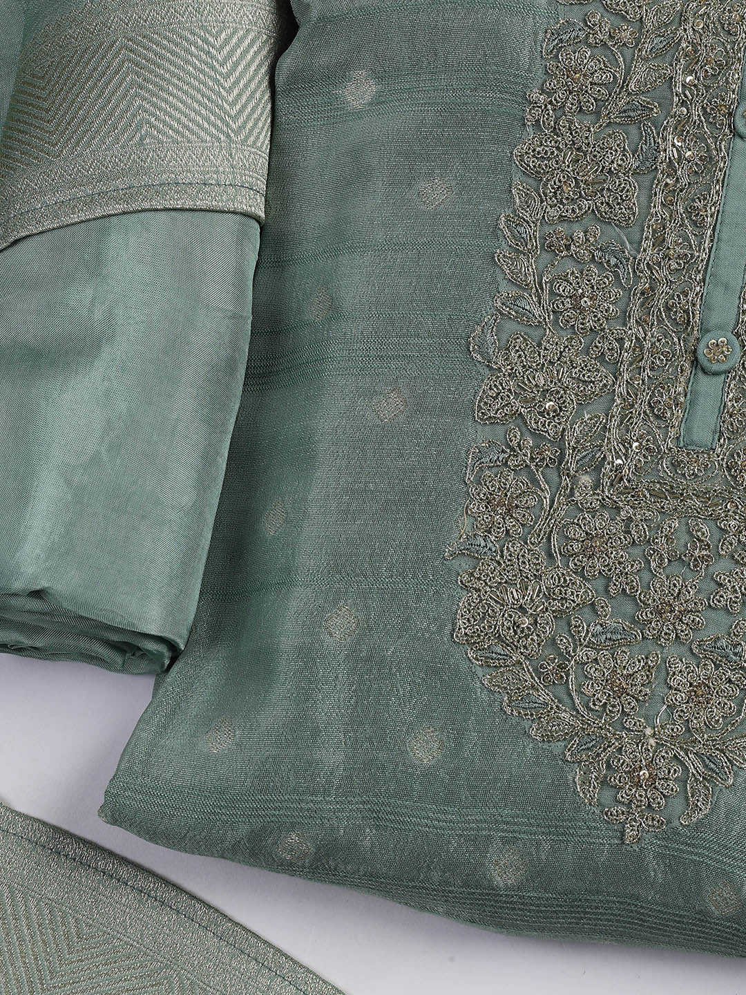 Embroidery Art Silk Unstitched Suit With Dupatta