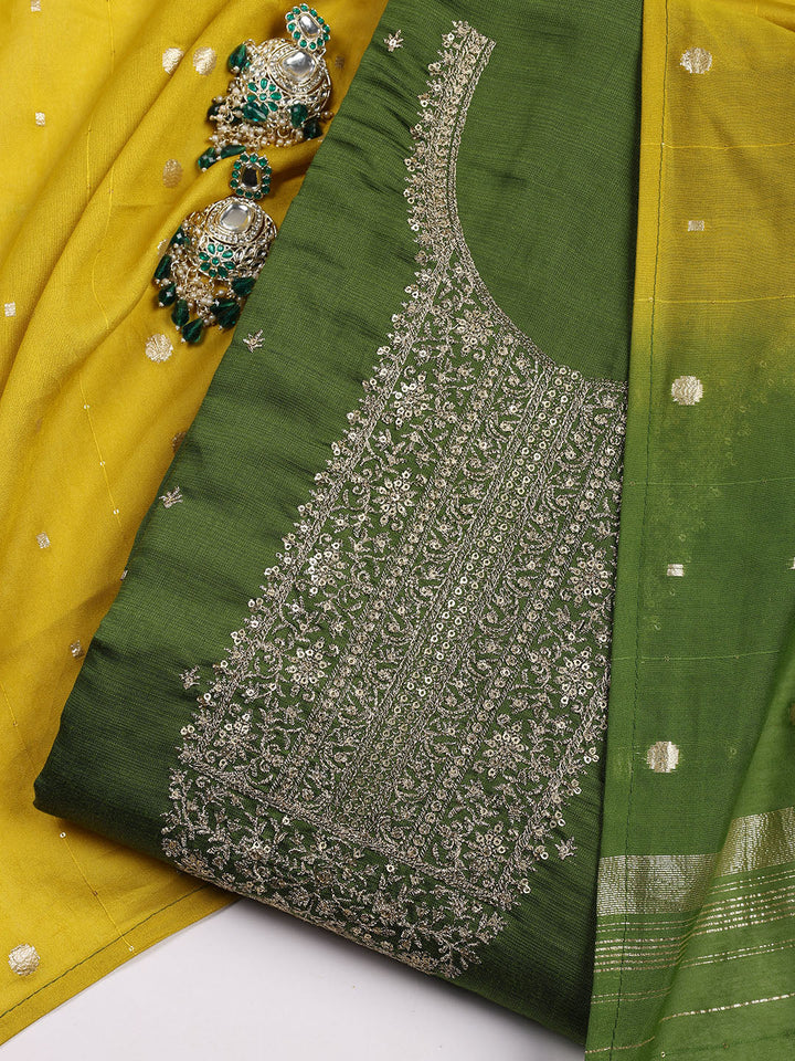 Neck Embroidered Chanderi Unstitched Suit Piece With Dupatta