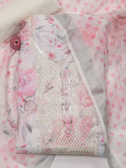 Neck Embroidered Linen Unstitched Suit With Dupatta