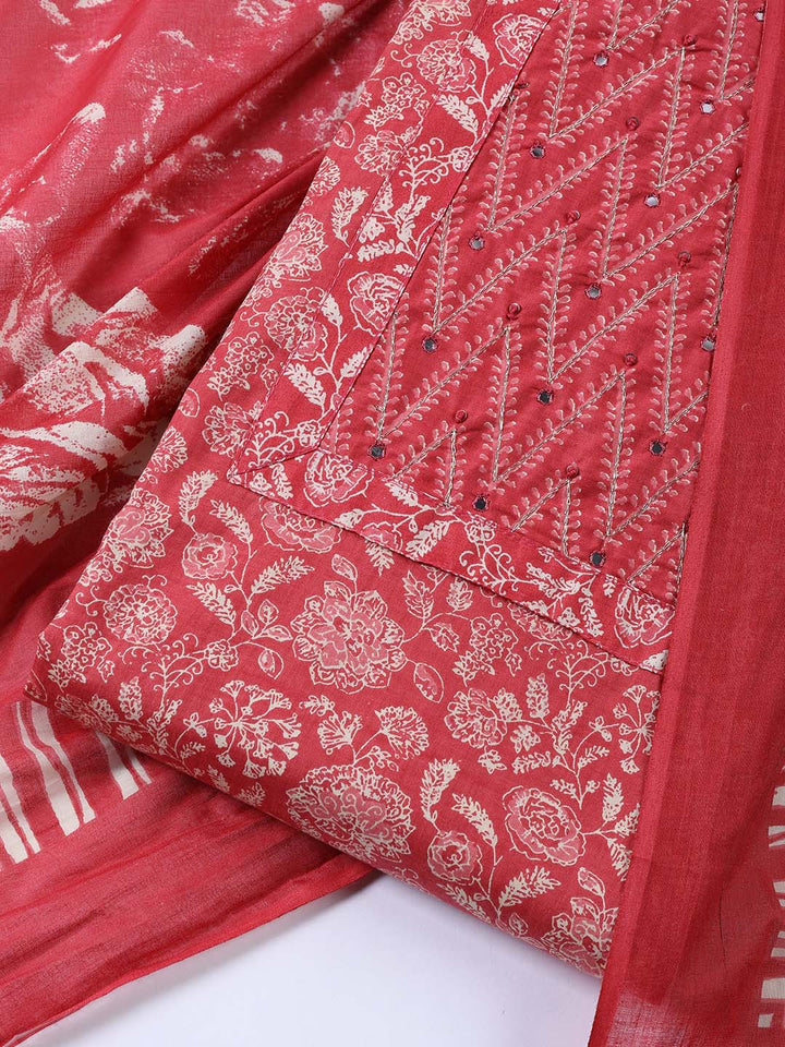 Printed Cotton Blend Unstitched Suit With Dupatta