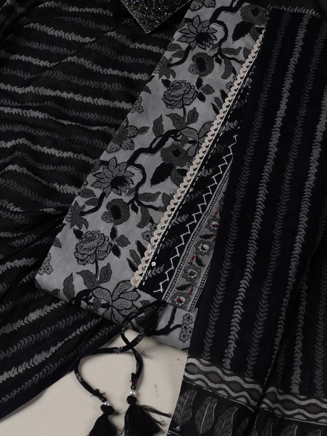 Printed Cotton Blend Unstitched Suit Piece With Dupatta