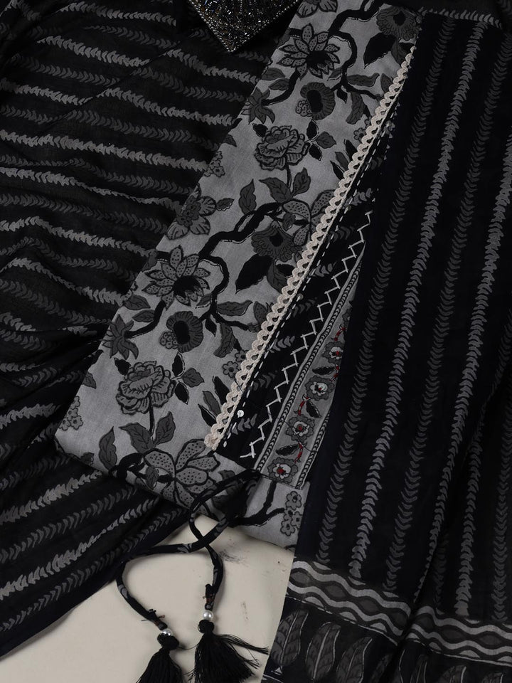 Printed Cotton Blend Unstitched Suit Piece With Dupatta