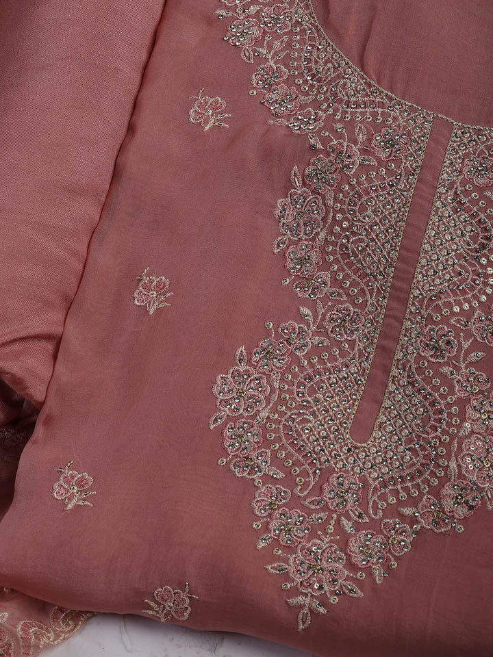Embroidered Chanderi Unstitched Suit Piece With Dupatta