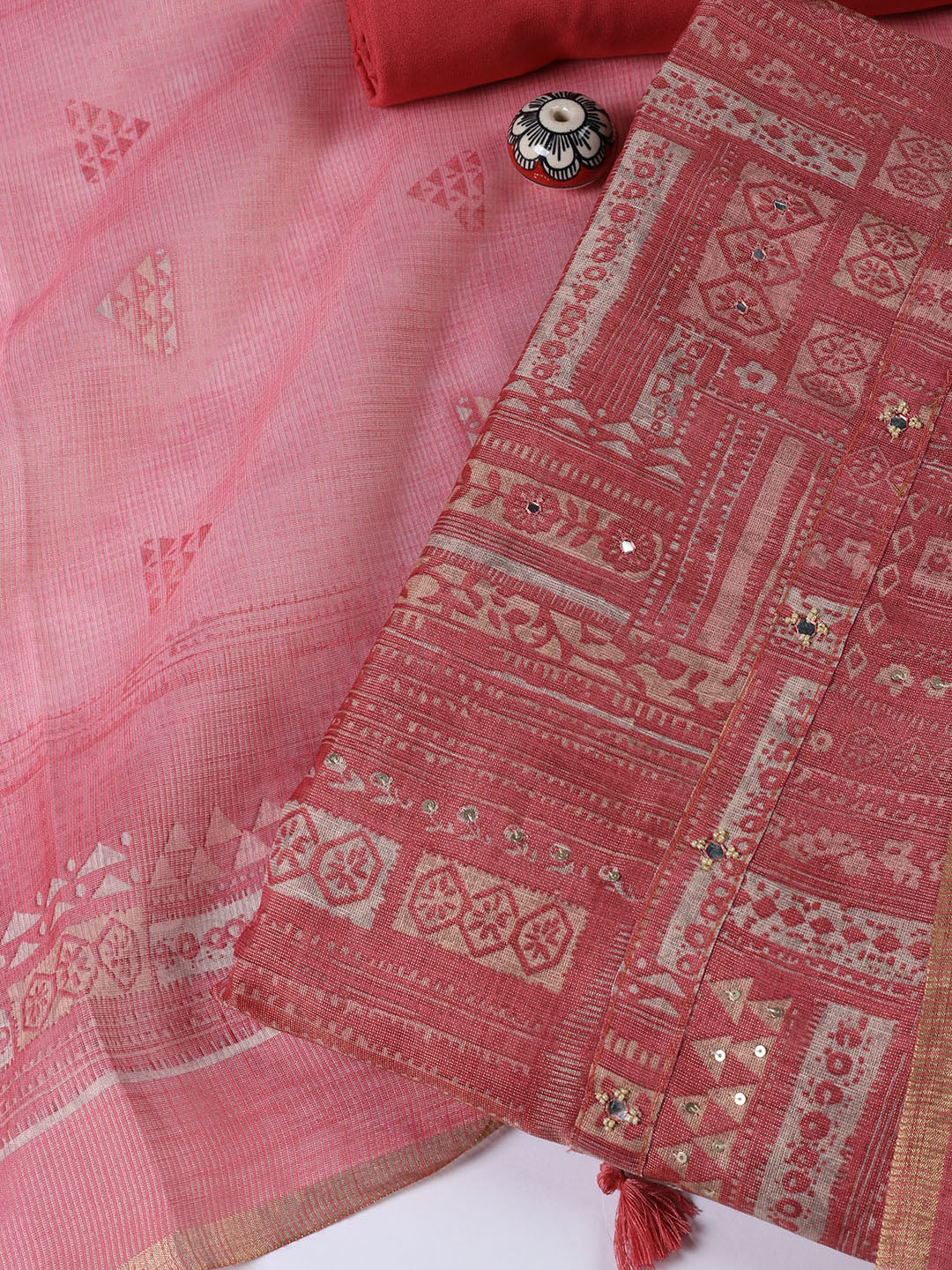 Neck Embroidered Tissue Unstitched Suit With Dupatta