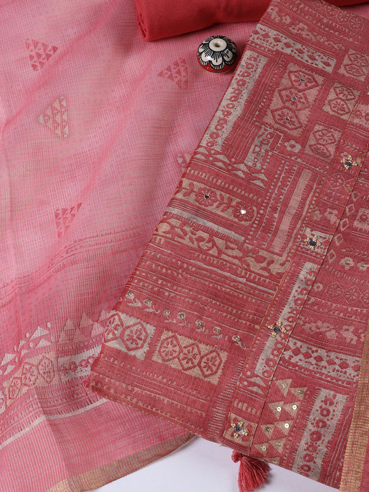 Neck Embroidered Tissue Unstitched Suit With Dupatta
