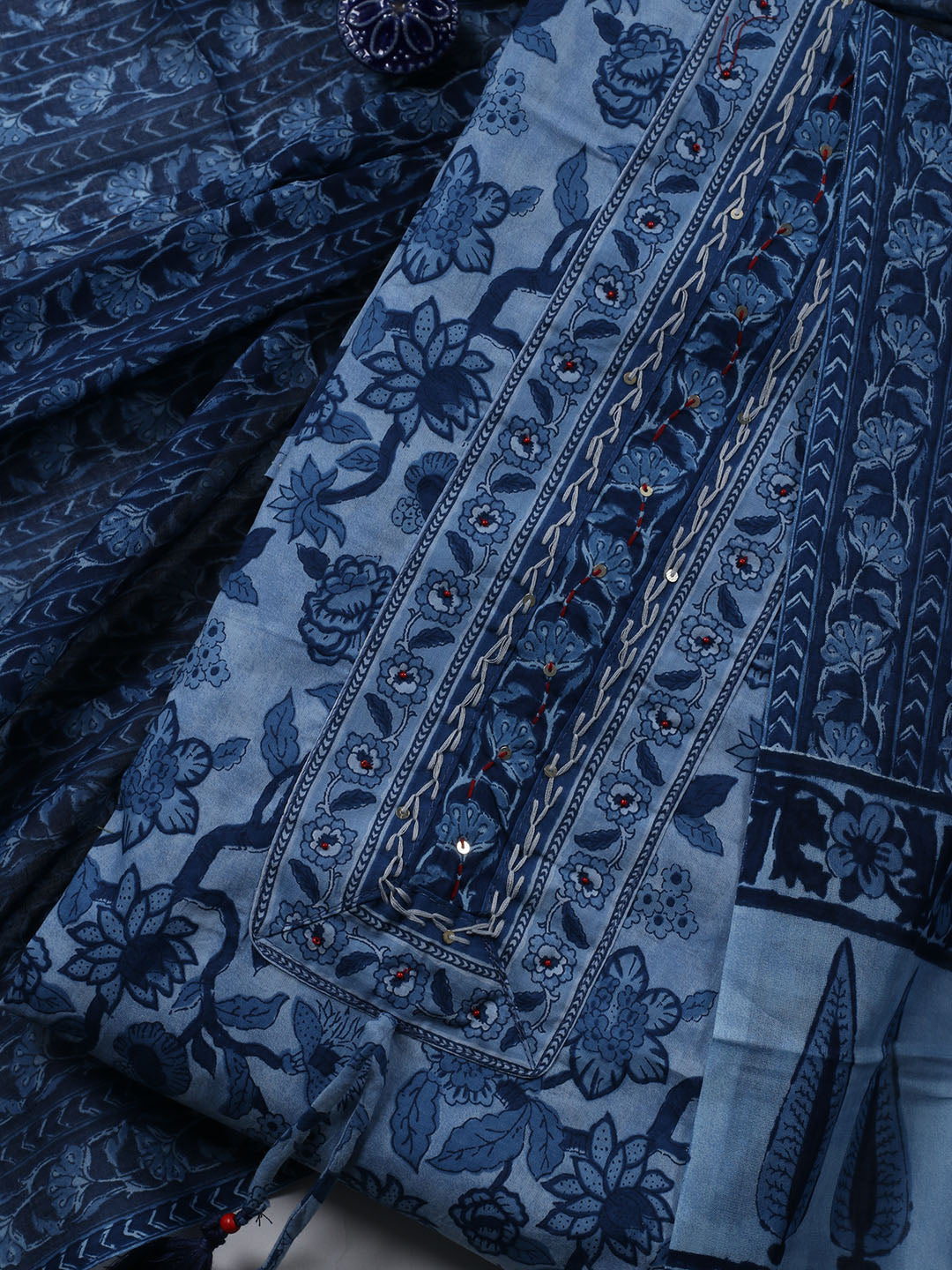 Printed Chanderi Unstitched Suit Piece With Dupatta