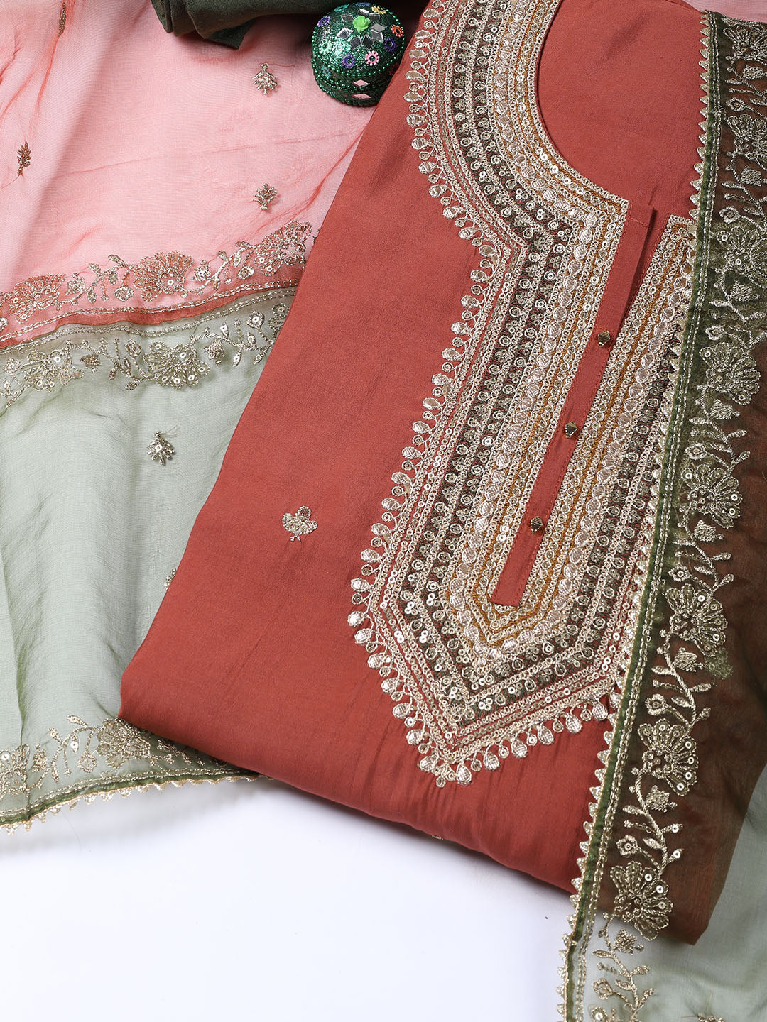 Embroidery Chanderi Unstitched Suit With Dupatta