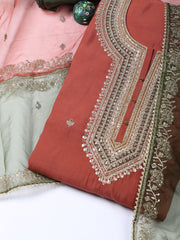 Embroidery Chanderi Unstitched Suit With Dupatta