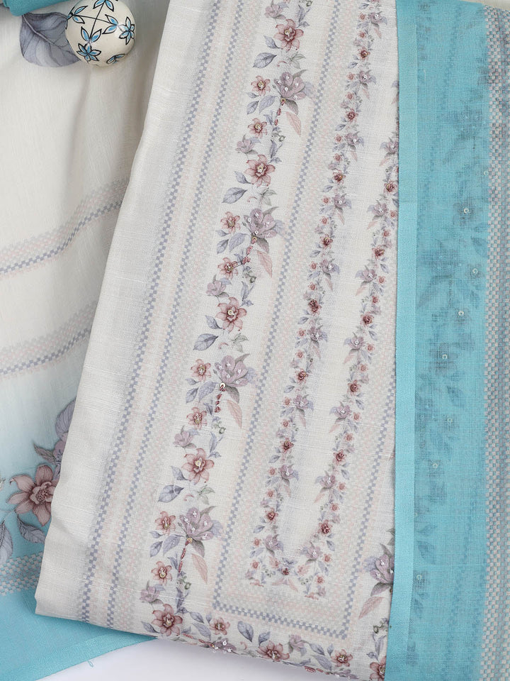 Printed Linen Unstitched Suit Piece With Dupatta