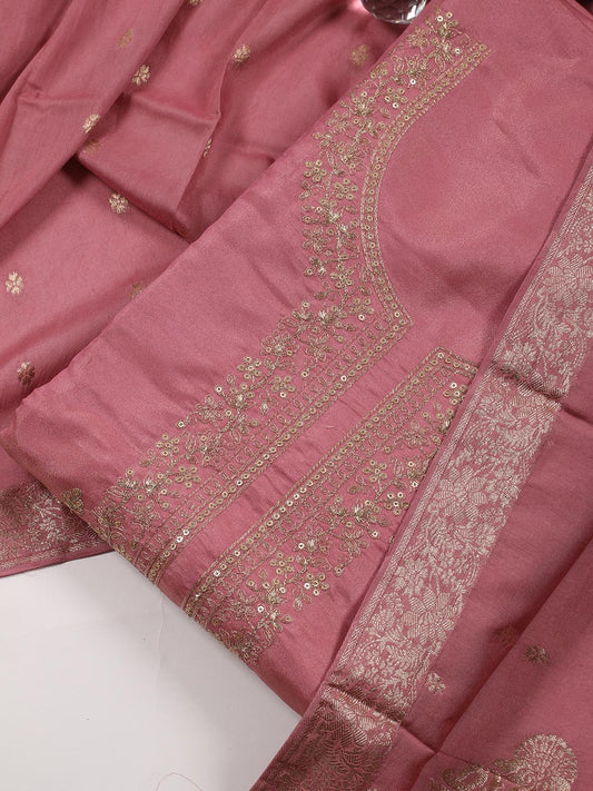 Neck Embroidered Tissue Unstitched Suit With Dupatta