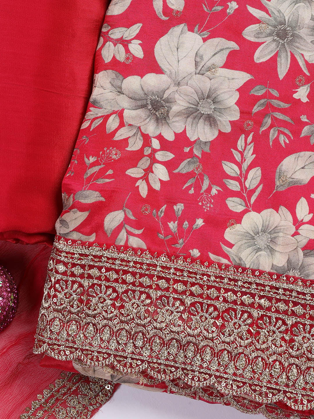 Printed Embroidered Muslin Unstitched Suit With Dupatta