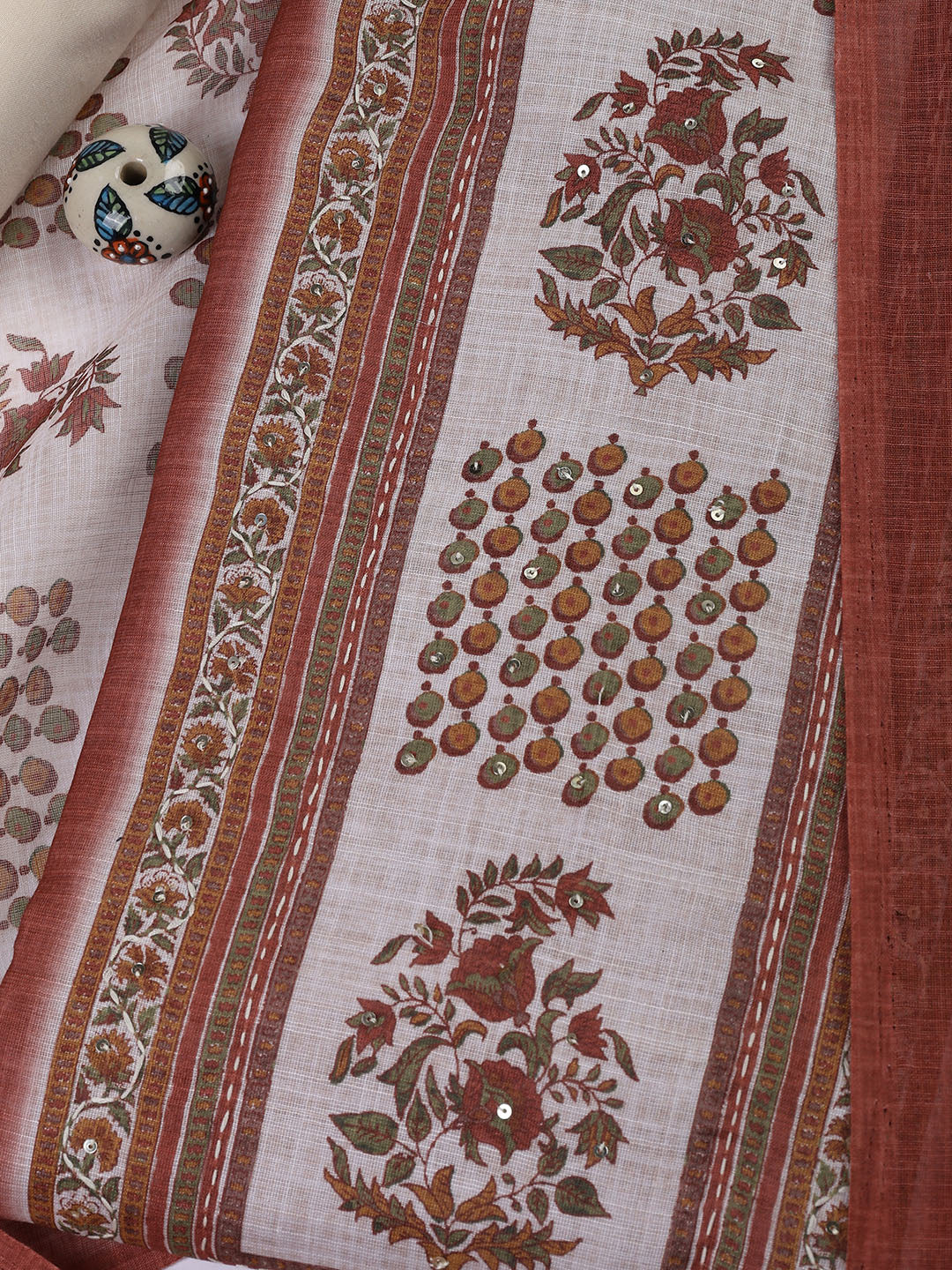 Printed Chanderi Unstitched Suit With Dupatta