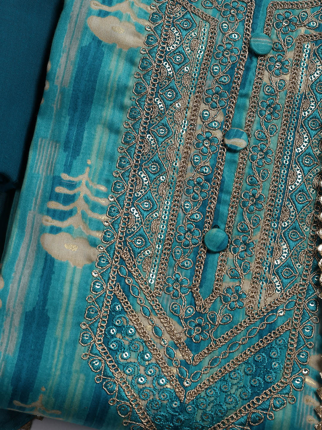 Embroidered Cotton Blend Unstitched Suit Piece With Dupatta