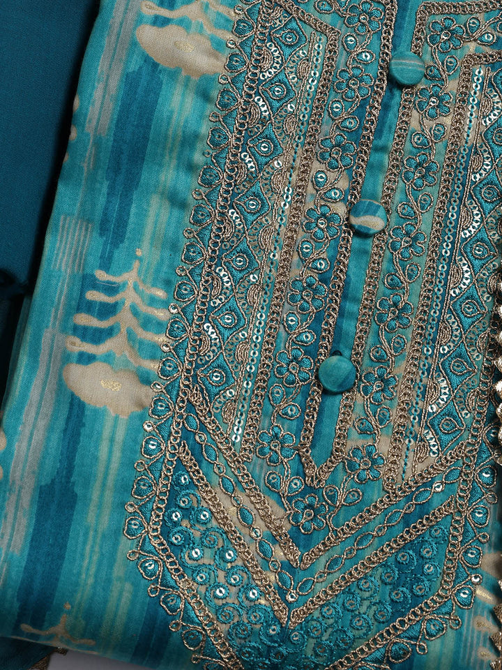 Embroidered Cotton Blend Unstitched Suit Piece With Dupatta