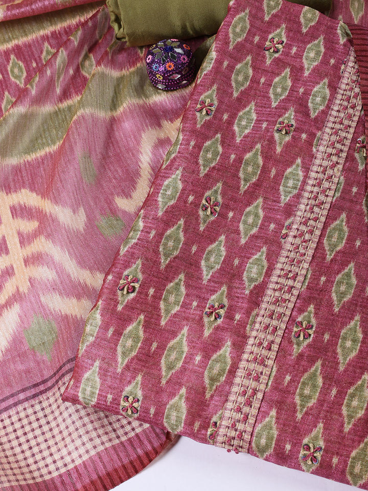 Kantha Work Chanderi Unstitched Suit With Dupatta