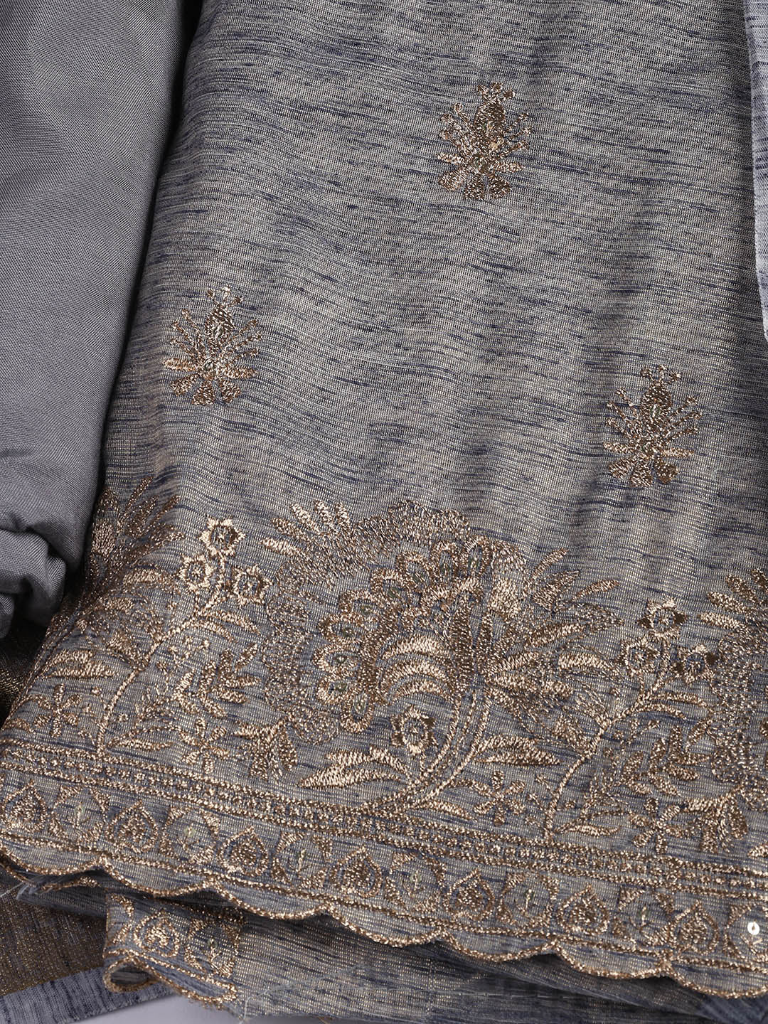 Embroidered Chanderi Unstitched Suit Piece With Dupatta