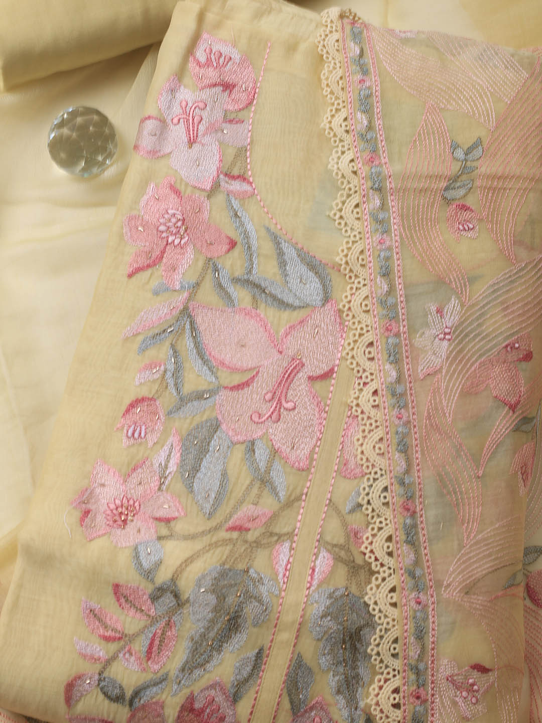 Embroidery Chanderi Unstitched Suit With Dupatta