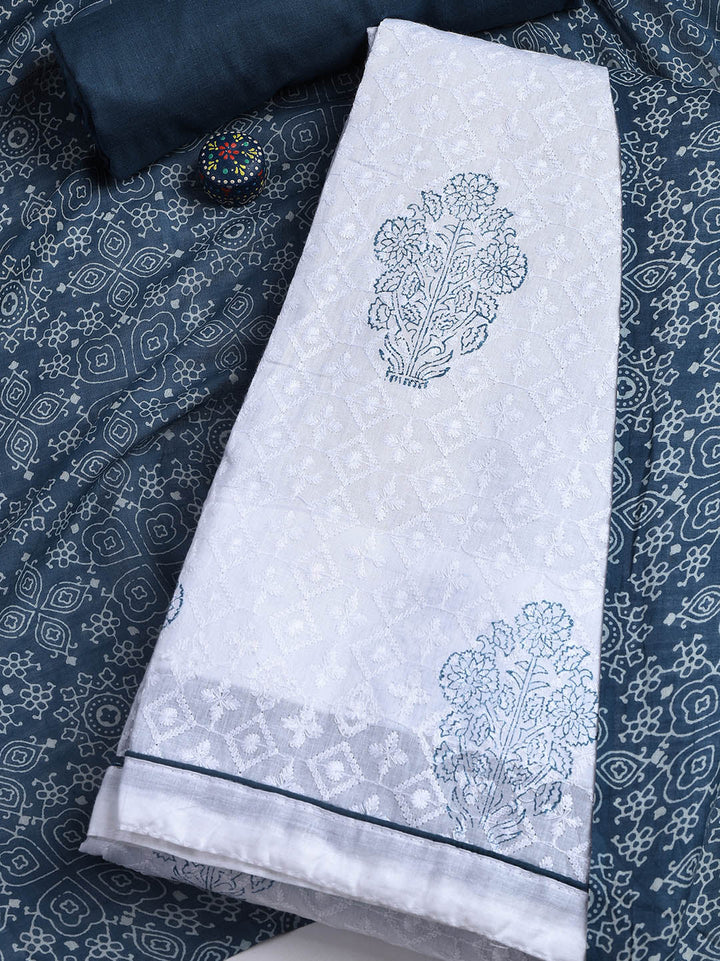 Printed Cotton Blend Unstitched Suit With Dupatta