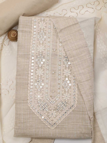 Neck Embroidery Cotton Unstitched Suit Piece With Dupatta