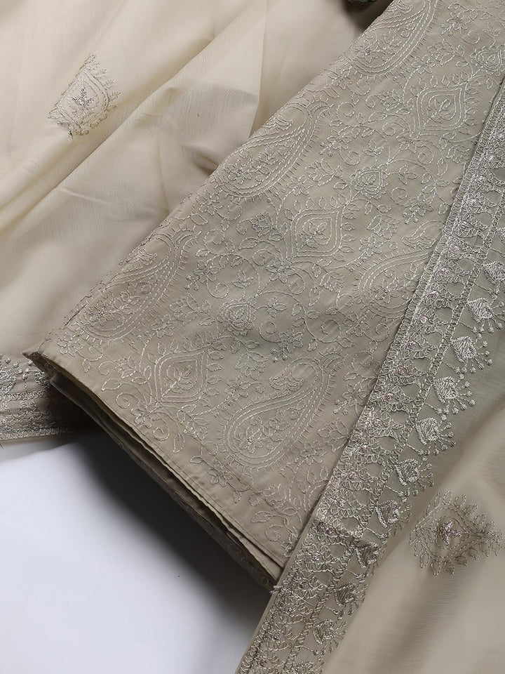 Embroidered Chanderi Unstitched Suit With Dupatta