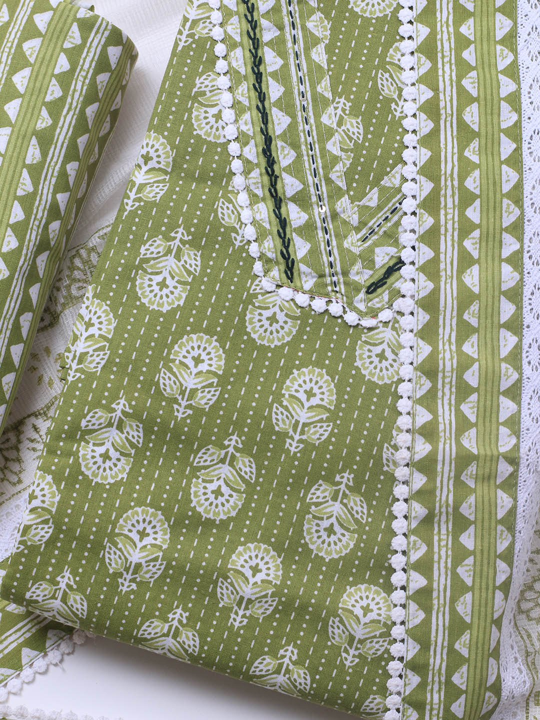 Printed Cotton Blend Unstitched Suit With Dupatta