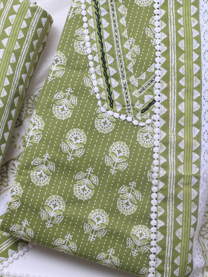 Printed Cotton Blend Unstitched Suit With Dupatta