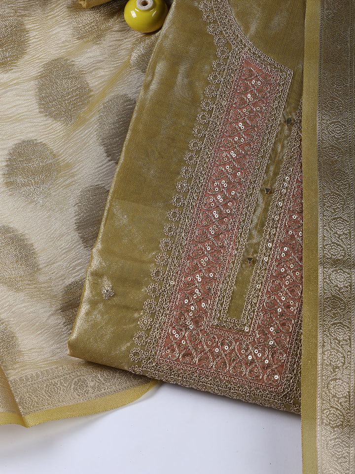 Neck Embroidery Tissue Unstitched Suit With Dupatta