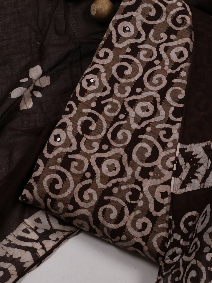 Printed Cotton Blend Unstitched Suit With Dupatta