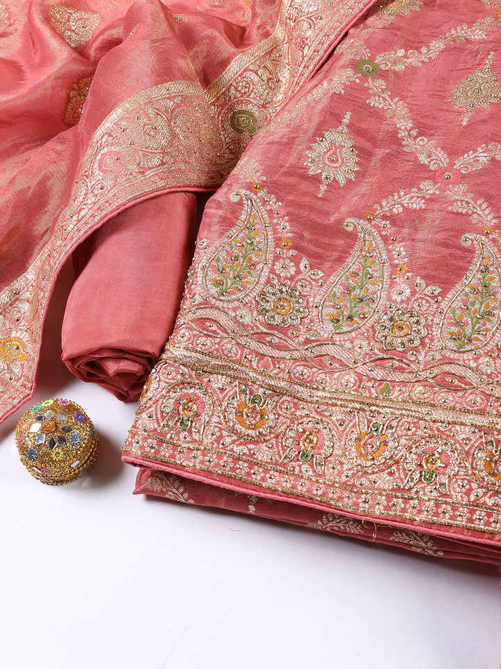 Woven Tissue Unstitched Suit Piece With Dupatta