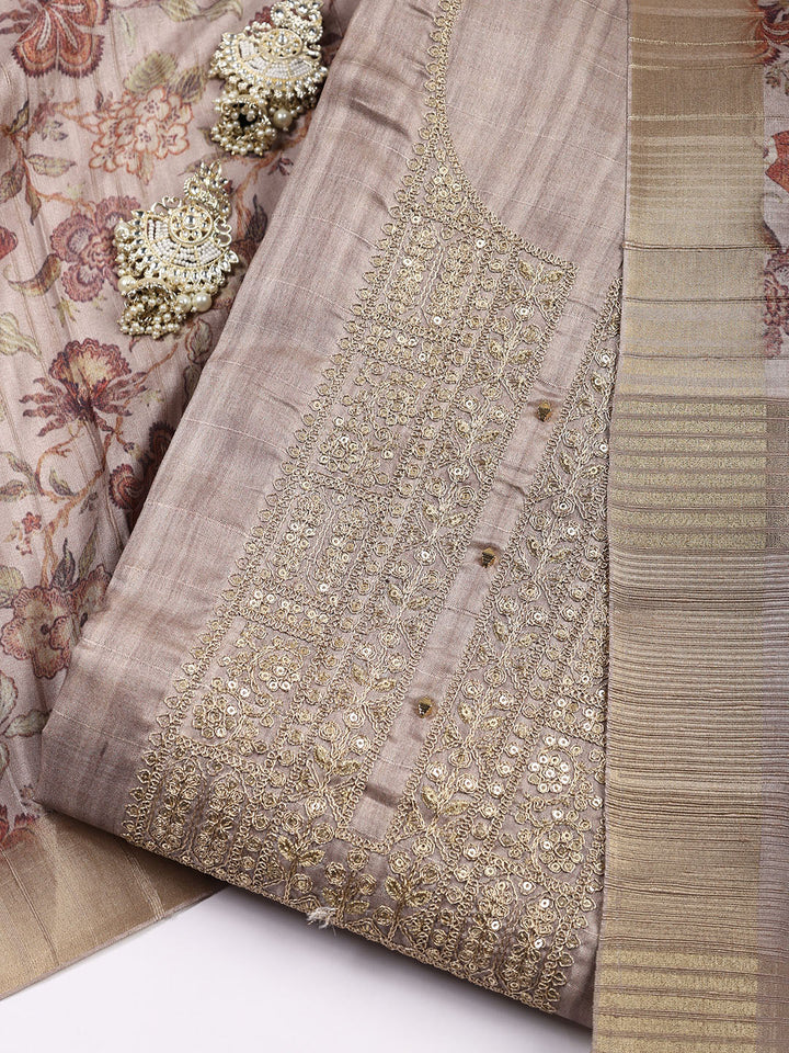 Neck Embroidered Tissue Unstitched Suit With Dupatta