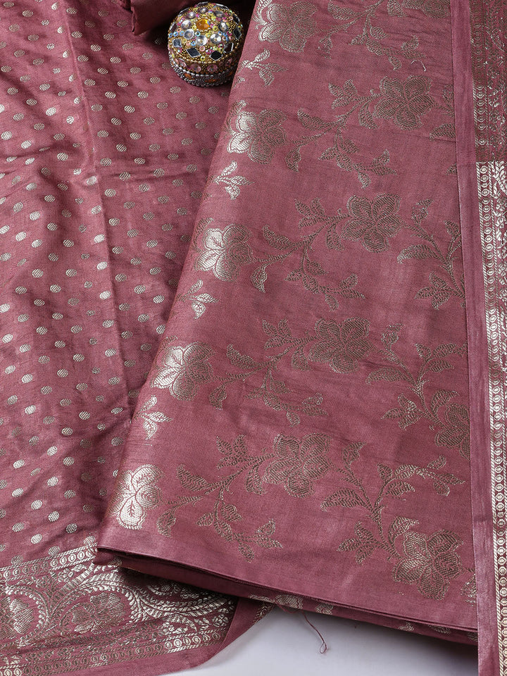 Floral Woven Chanderi Unstitched Suit With Dupatta