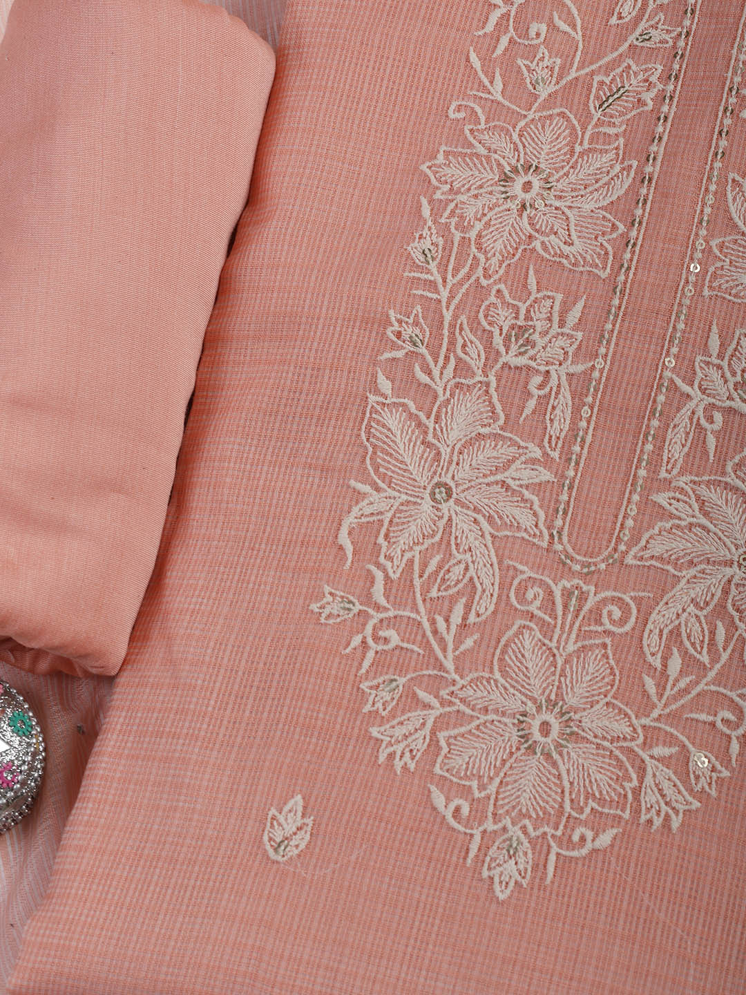 Neck Embroidered Cotton Blend Unstitched Suit With Dupatta