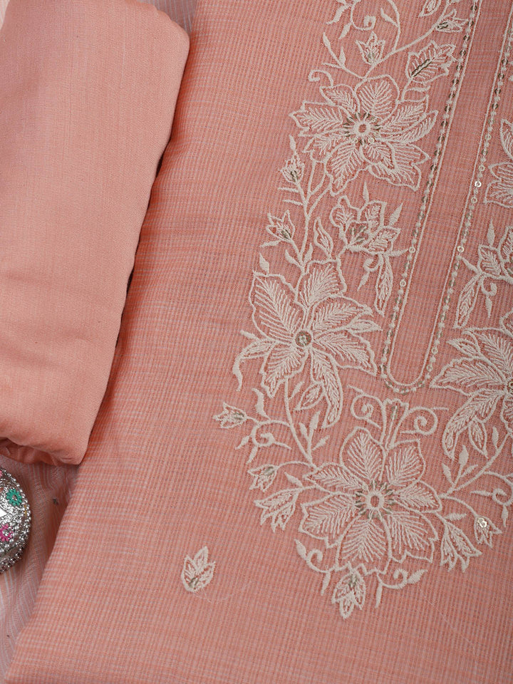 Neck Embroidered Cotton Blend Unstitched Suit With Dupatta