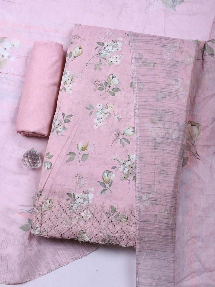 Embroidered Cotton Unstitched Suit With Pant &amp; Dupatta