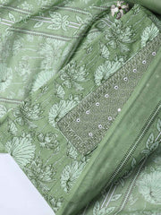 Neck Woek Cotton Blend Unstitched Suit With Dupatta