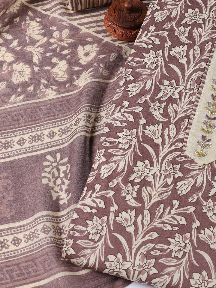 Neck Patti Cotton Blend Unstitched Suit With Dupatta