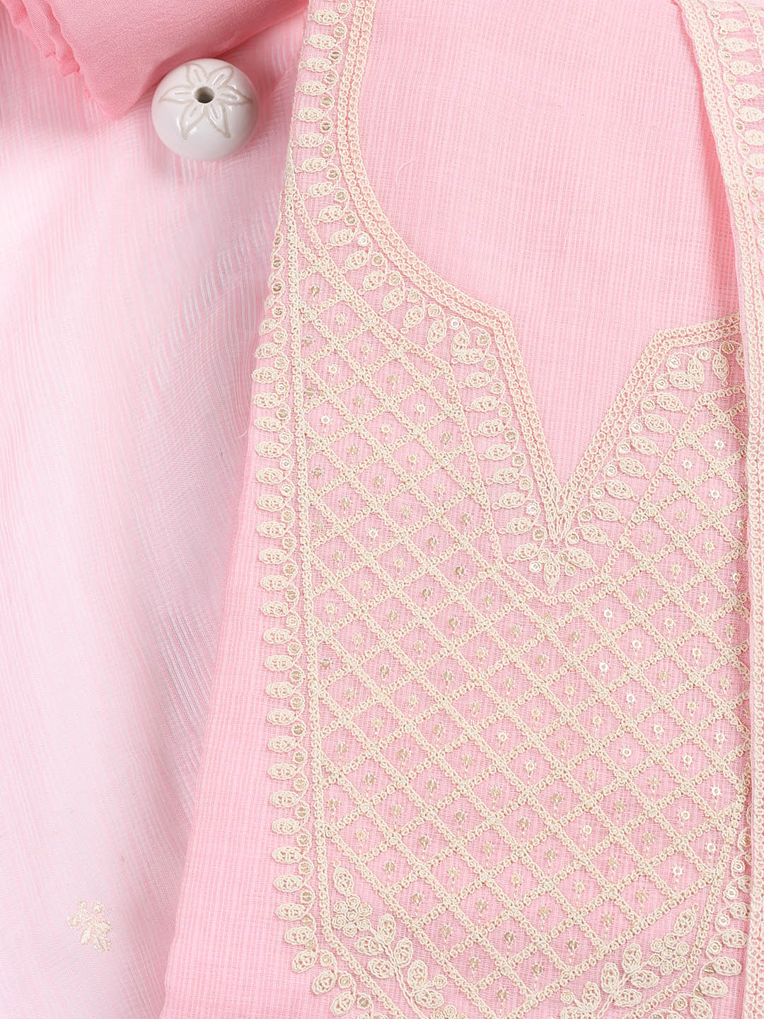 Embroidered Cotton Blend Unstitched Suit Piece With Dupatta