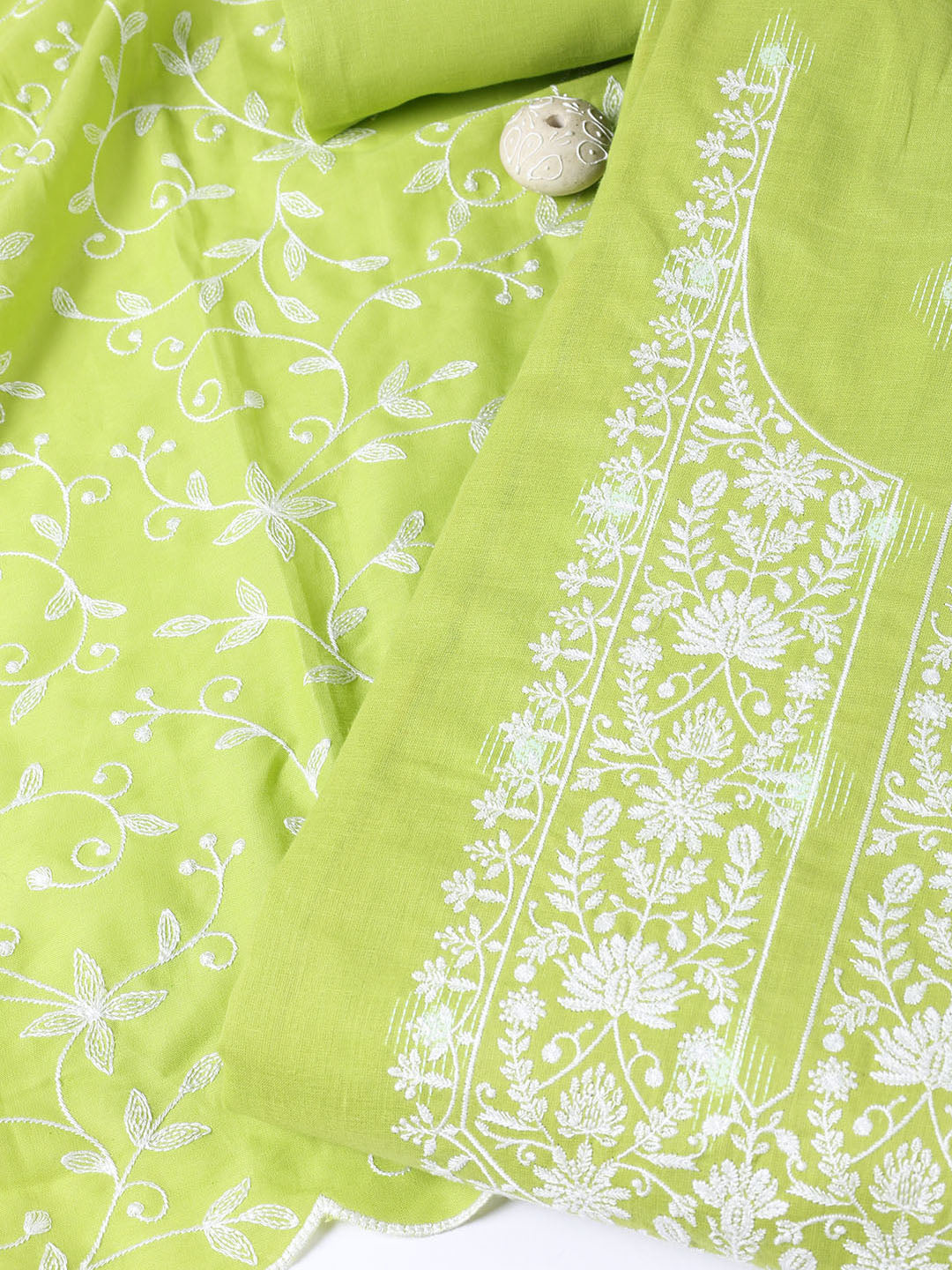 Neck Embroidered Cotton Blend Unstitched Suit Piece With Dupatta