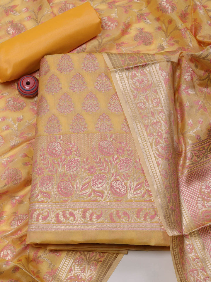 Woven Chanderi Unstitched Suit Piece With Dupatta